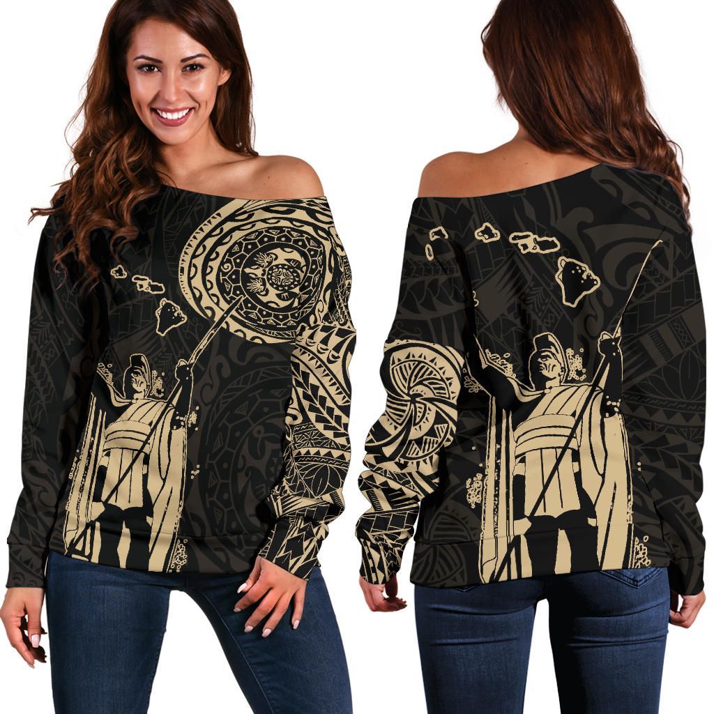 Polynesian Clothing Hawaii King Kanaka Maoli Off Shoulder Sweatshirt Tattoo Style