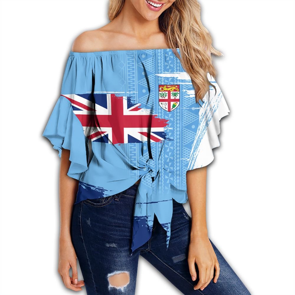 Fiji Clothing - Fijian Flag Sport Style Off Shoulder Wrap Waist Top