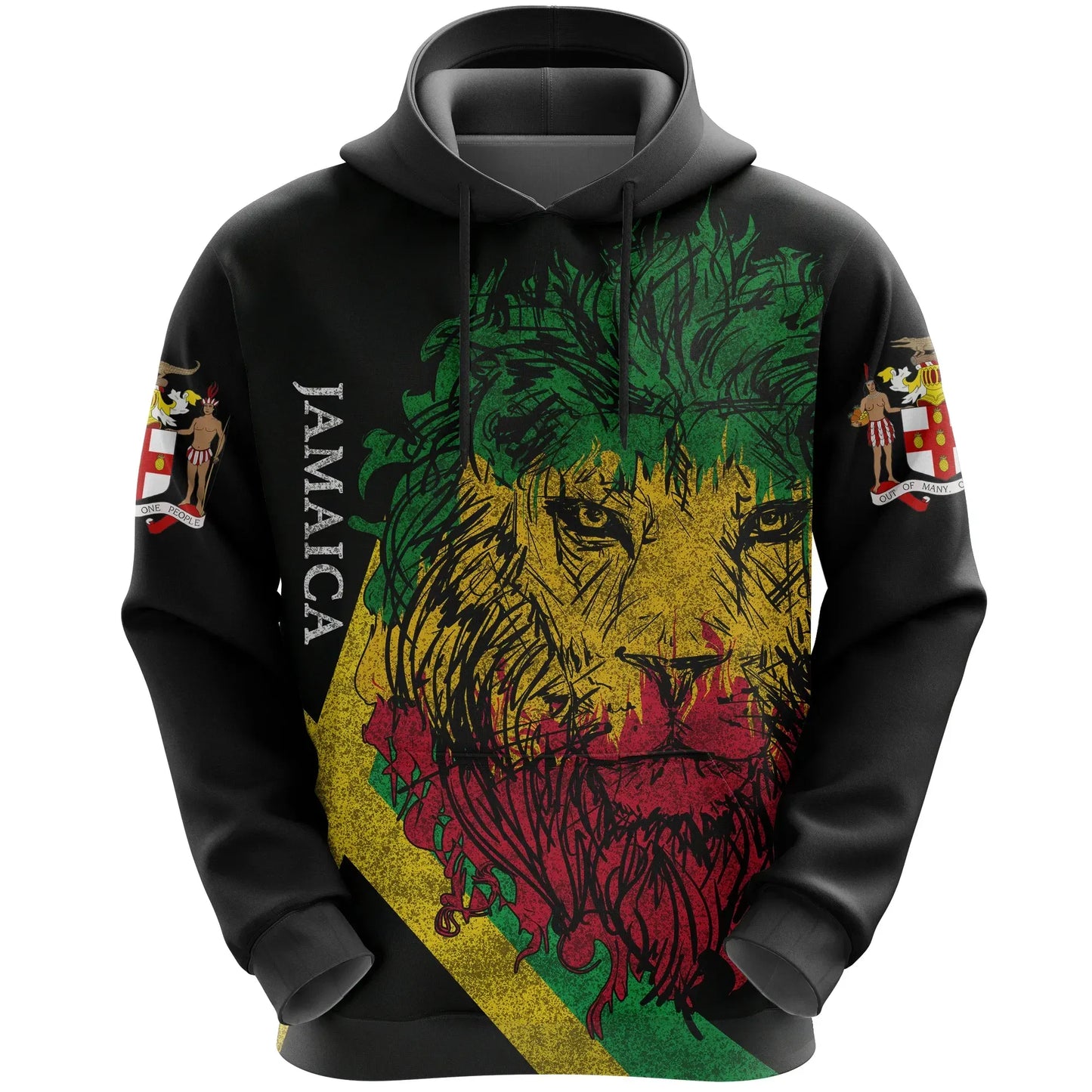 Jamaica Hoodie Lion With Flag Jamaica Coat Of Arms Unisex Printed Hoodie
