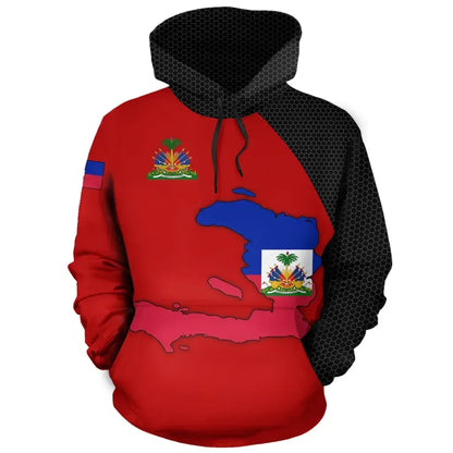 Haiti Map Hoodie Haiti Coat Of Arms Red Printed Hoodie