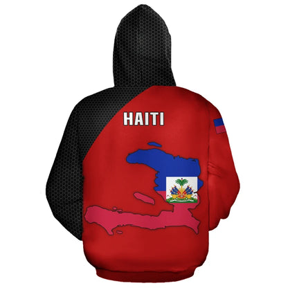 Haiti Map Hoodie Haiti Coat Of Arms Red Printed Hoodie