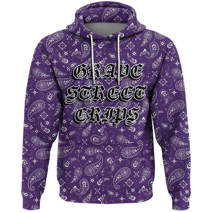 Grape Street Crips Gang Hoodie - Purple Bandana Pattern Zip Hoodie