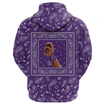 Grape Street Crips Gang Hoodie - Purple Bandana Pattern Zip Hoodie