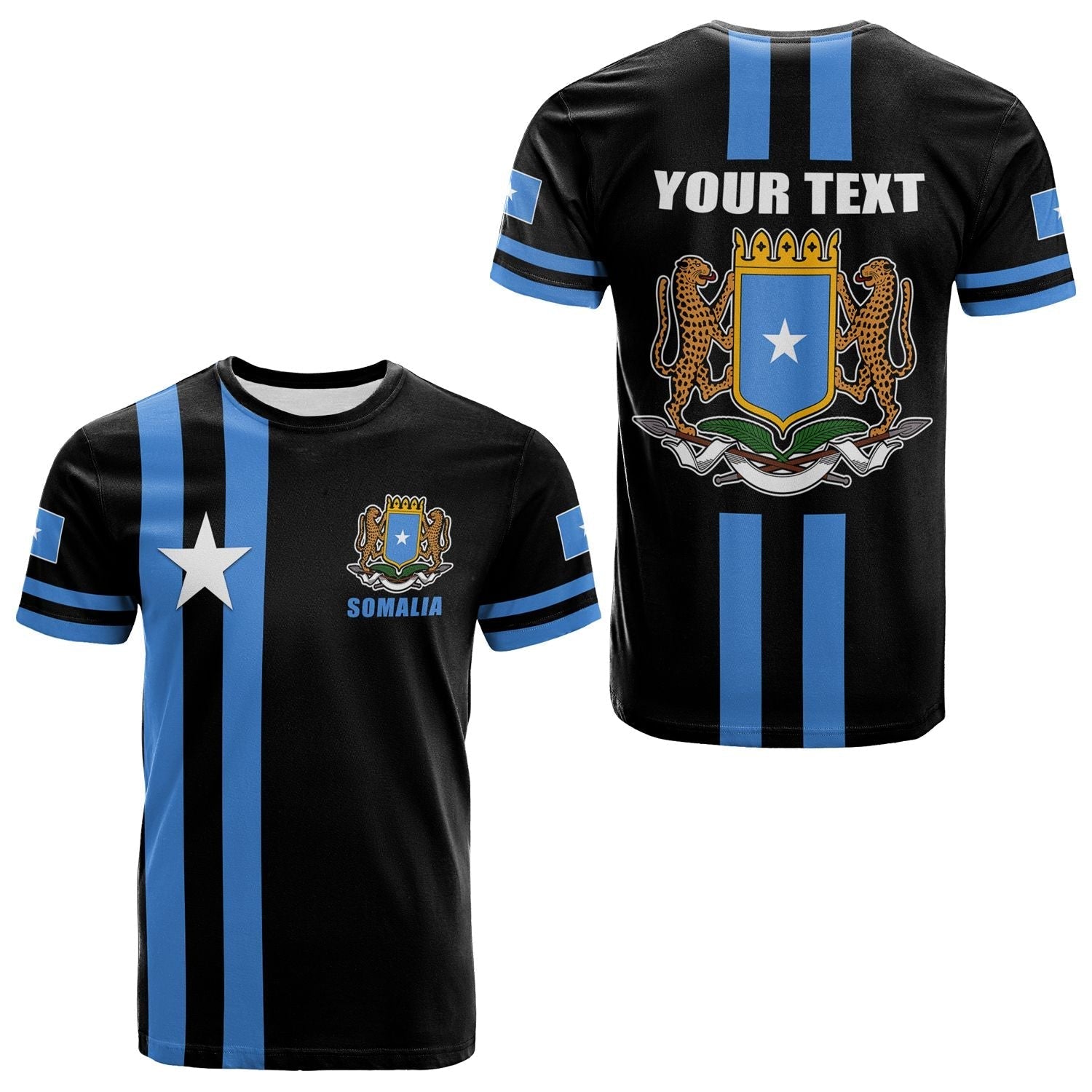 Custom Somalia T Shirt Flag Black