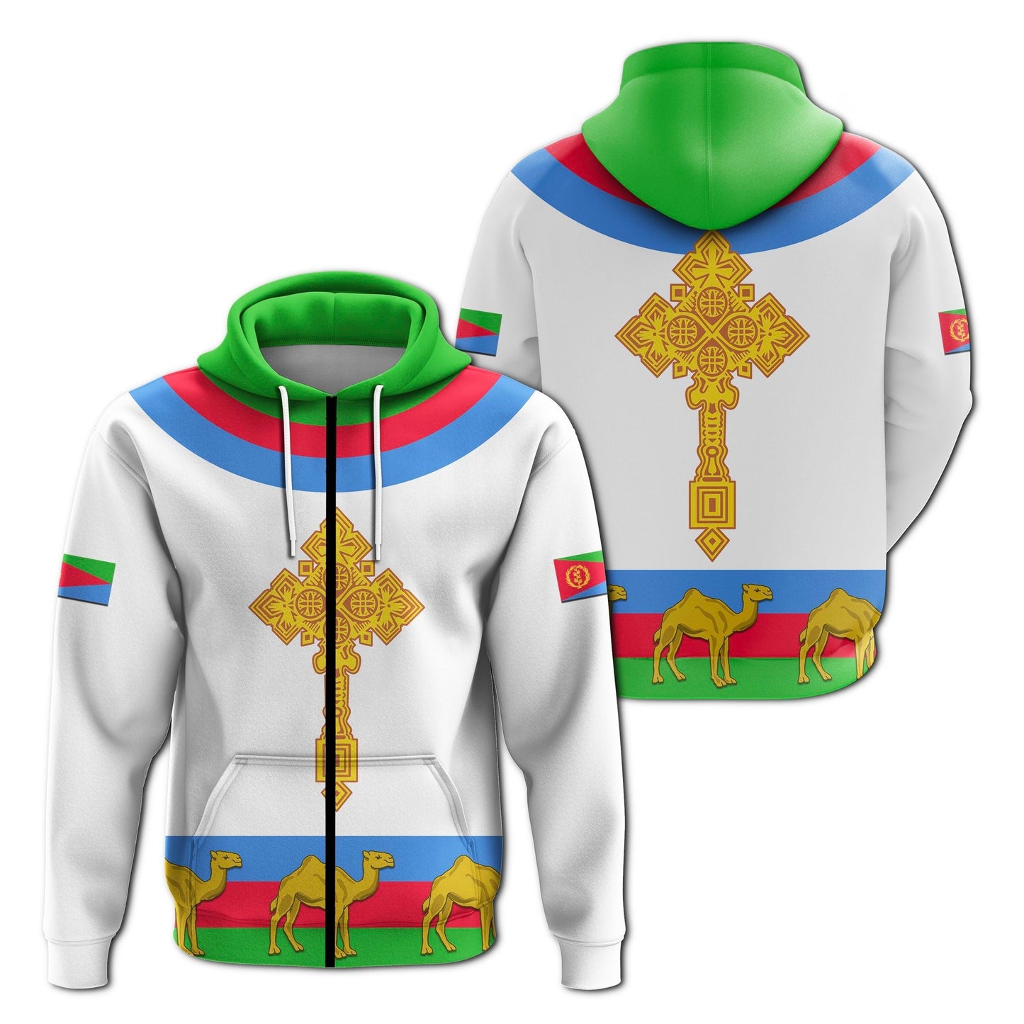 Eritrea Zip Hoodie Cross Flag Camel White