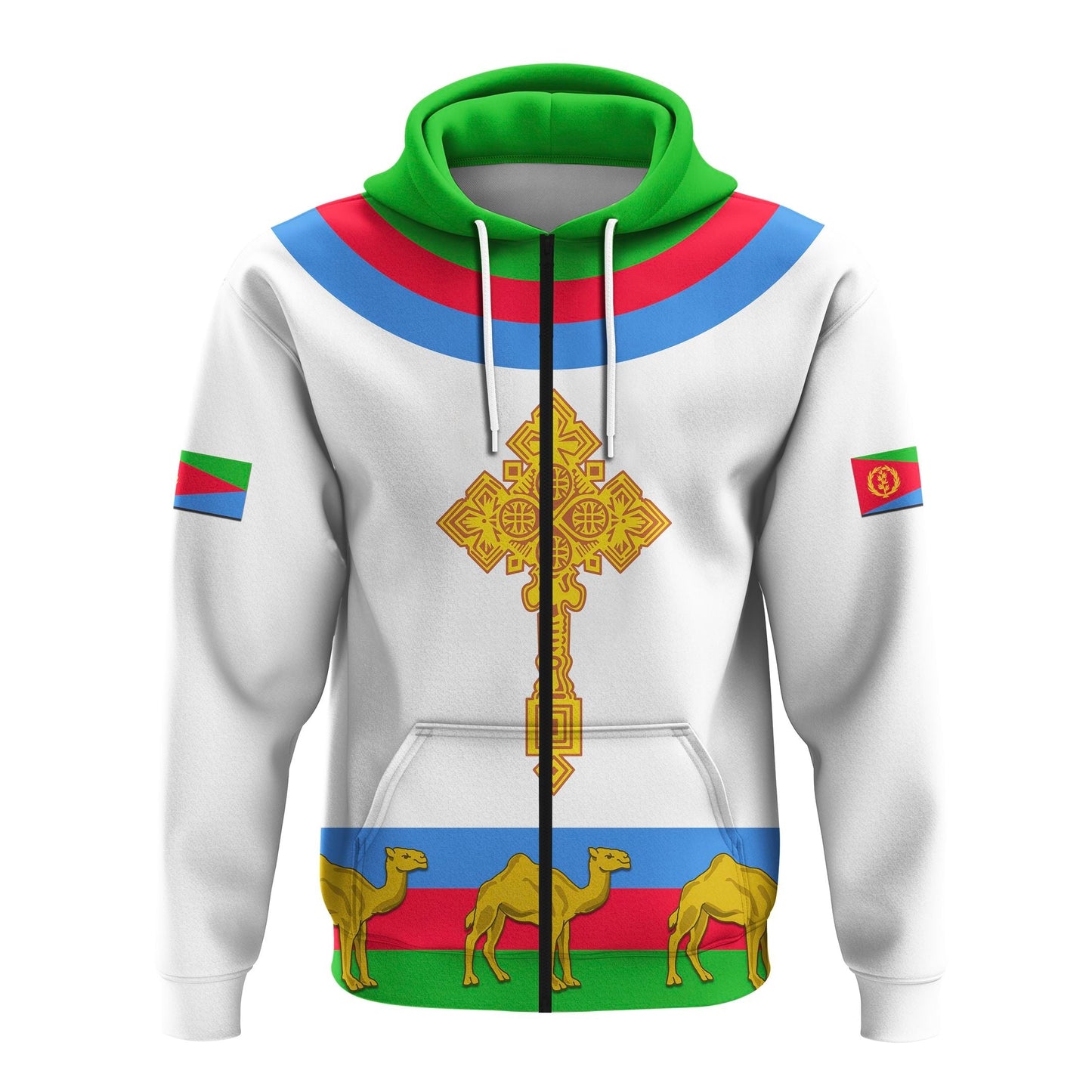 Eritrea Zip Hoodie Cross Flag Camel White