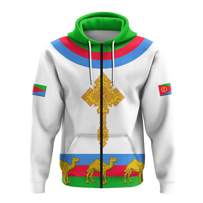 Eritrea Zip Hoodie Cross Flag Camel White