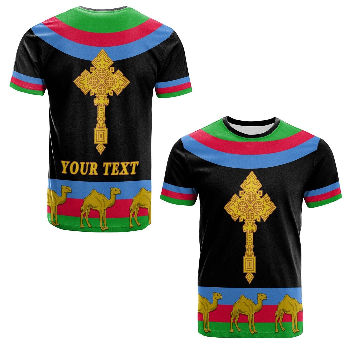 Custom Eritrea T Shirt Cross Flag Camel Black