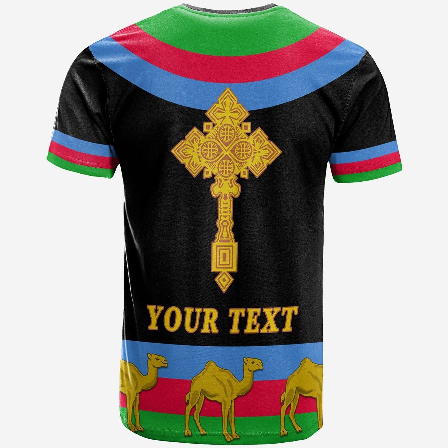 Custom Eritrea T Shirt Cross Flag Camel Black