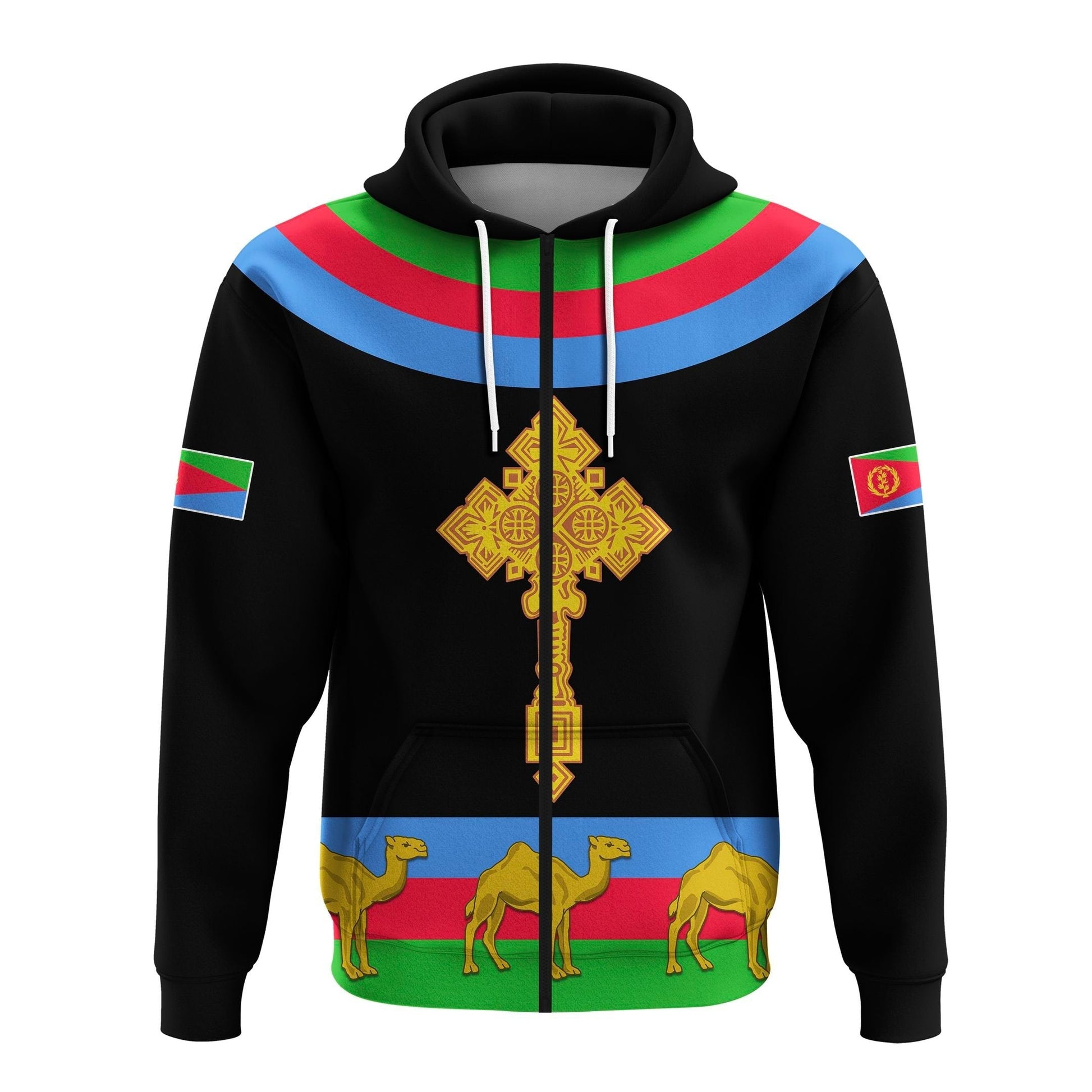 Eritrea Zip Hoodie Cross Flag Camel Black