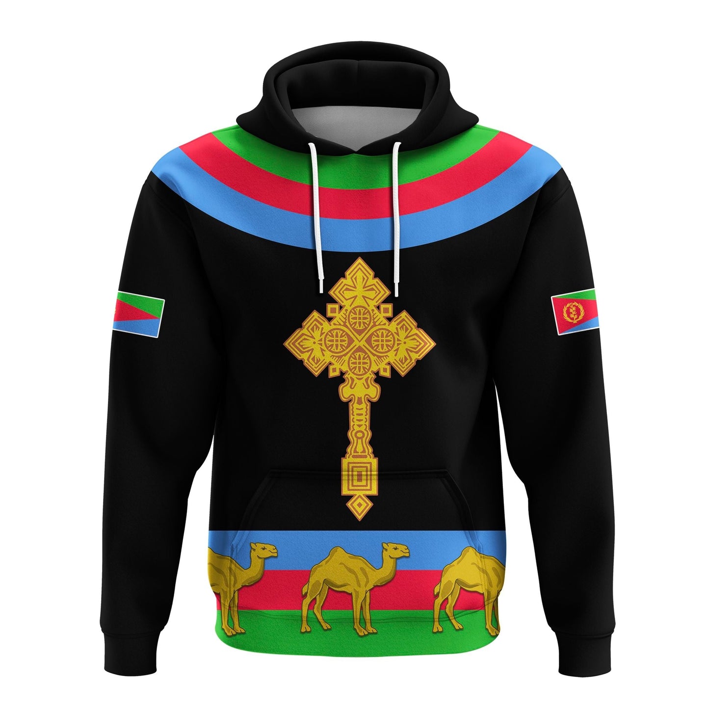 Custom Eritrea Hoodie Cross Flag Camel Black
