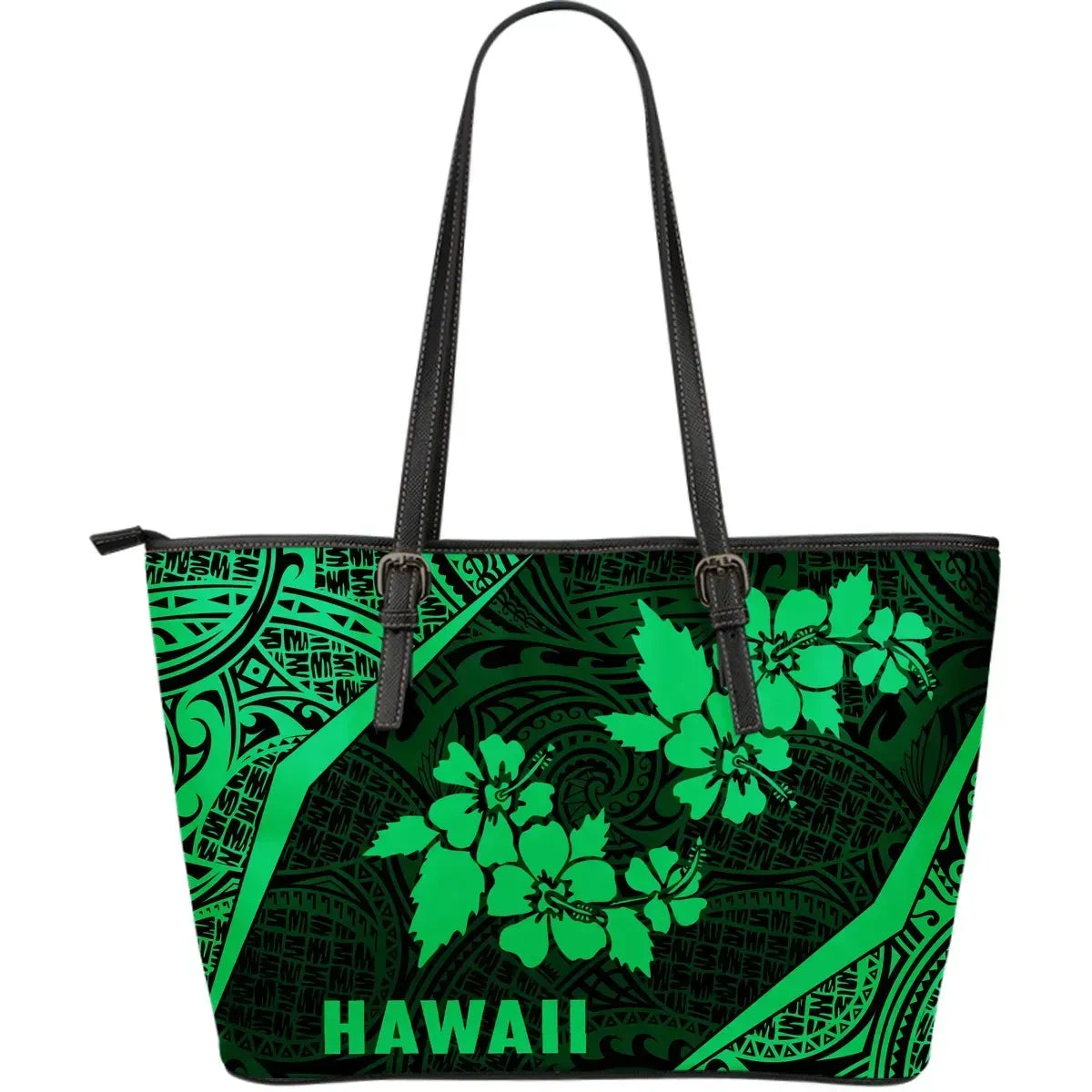 Hawaii Polynesian Leather Tote Bag Hibiscus Green Th1
