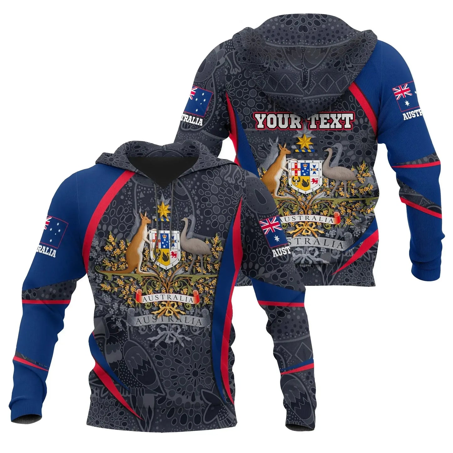 Custom Text Australia Hoodie, Australian Coat Of Arms Aussie Spirit