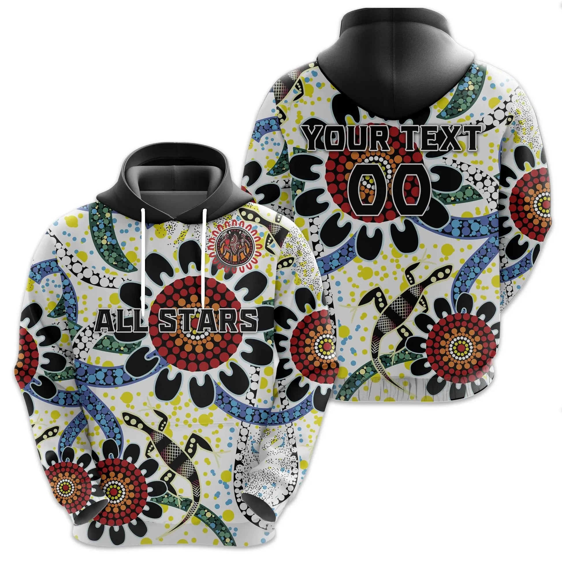 Custom Personalised Australia Indigenous Rugby Hoodie All Stars Sporty Style White, Custom Text And Number
