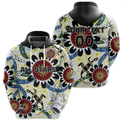 Custom Personalised Australia Indigenous Rugby Hoodie All Stars Sporty Style White, Custom Text And Number