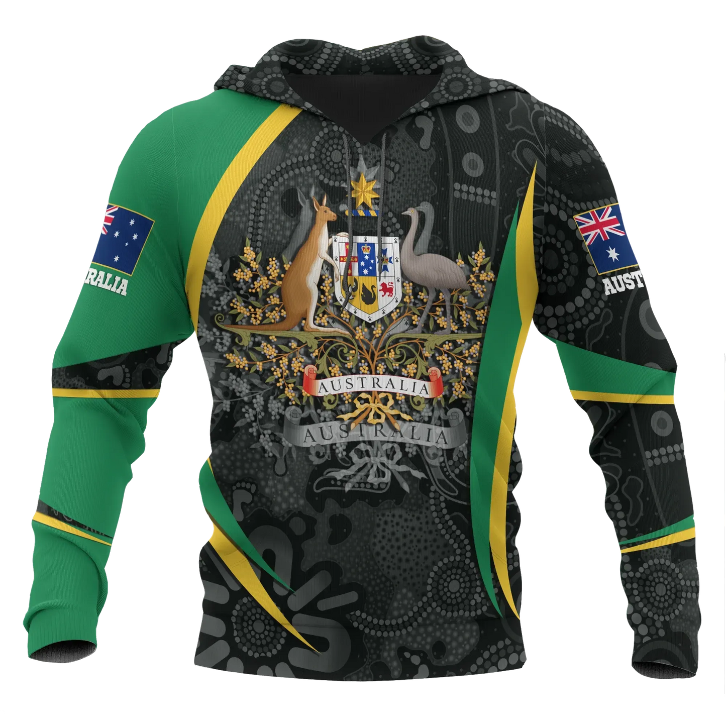 Australia Hoodie Australia Coat Of Arms Hoodie Aussie Spirit Green Unisex