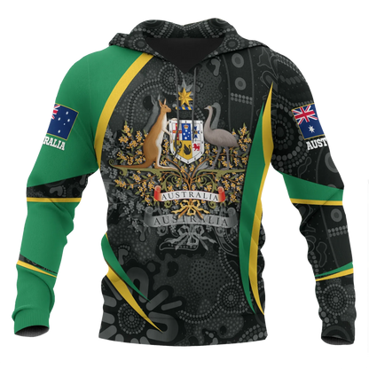 Australia Hoodie Australia Coat Of Arms Hoodie Aussie Spirit Green Unisex