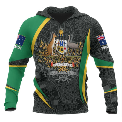 Australia Aboriginal Hoodie, Australian Coat Of Arms Aussie Spirit Green