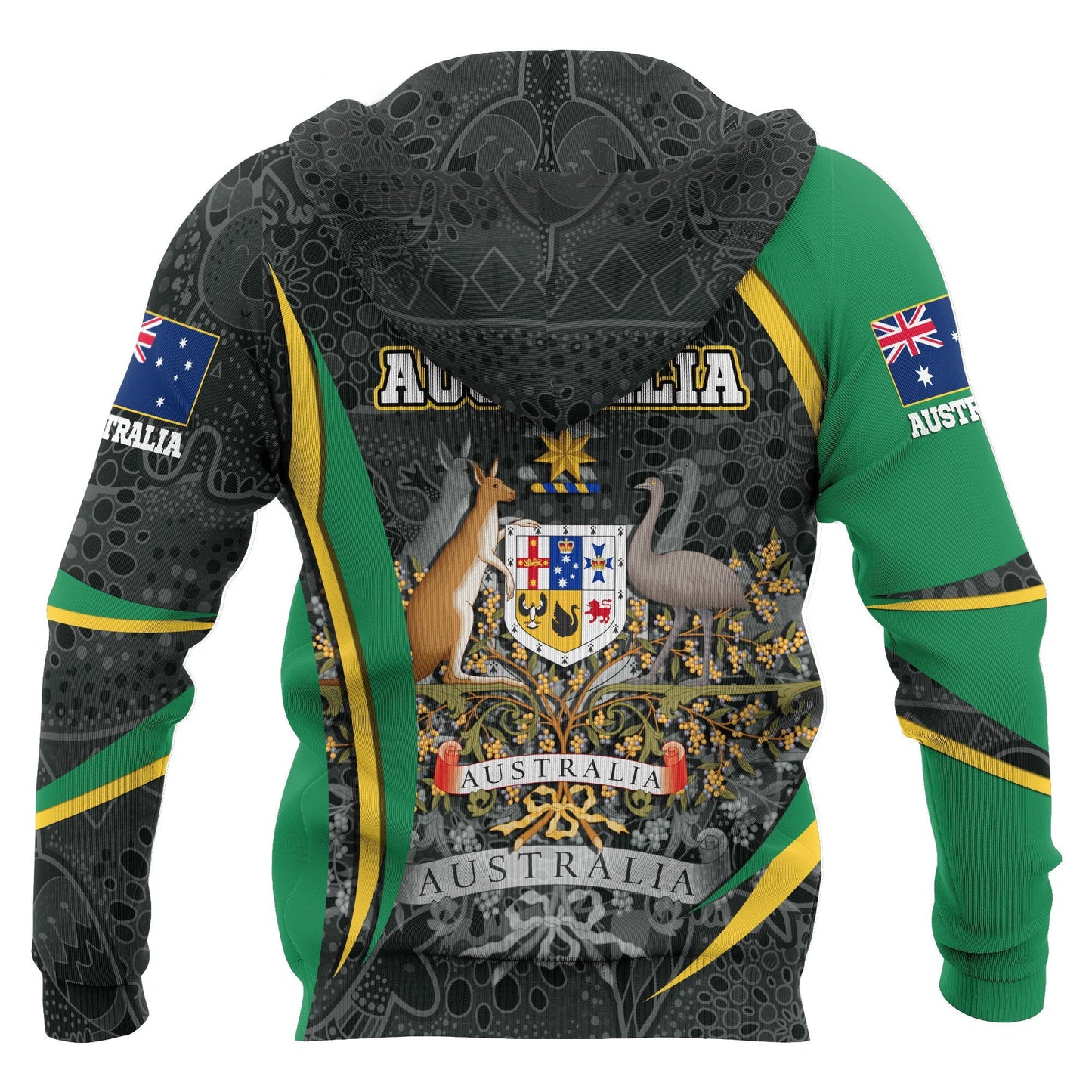 Australia Aboriginal Hoodie, Australian Coat Of Arms Aussie Spirit Green