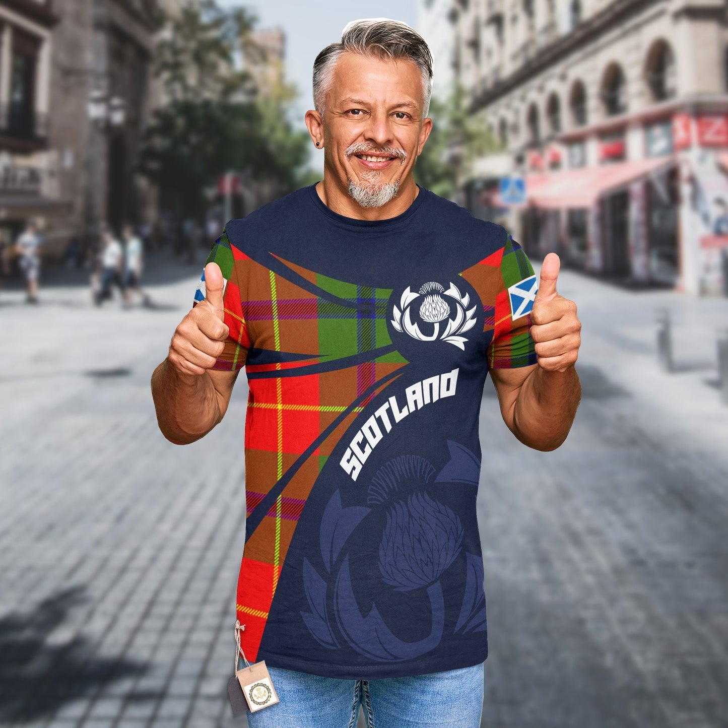 Printivon Thistle Flowers and Scottish Tartan Turnbull Family Custom Tee Shirt