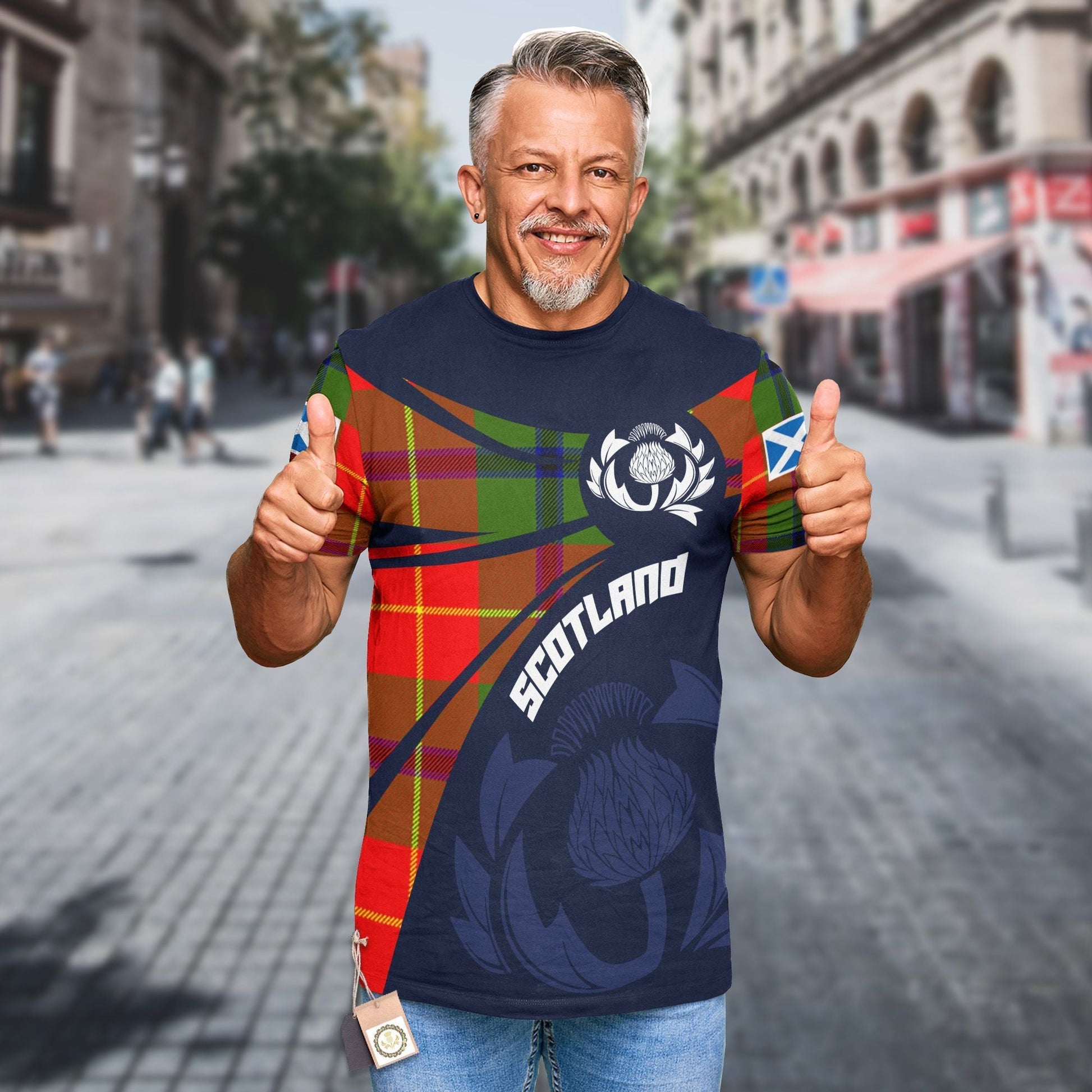 Printivon Thistle Flowers and Scottish Tartan Turnbull Family Custom Tee Shirt