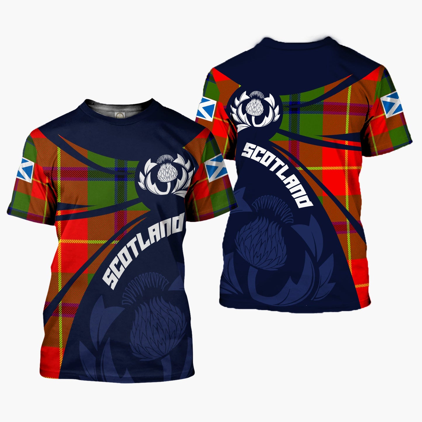 Printivon Thistle Flowers and Scottish Tartan Turnbull Family Custom Tee Shirt