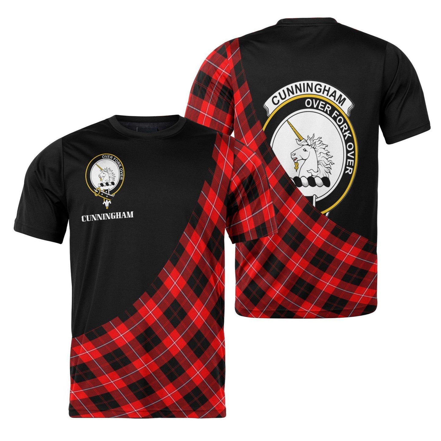Printivon Cunningham Clan Tartan with Kilt Design Personalized Tee Shirt Scotland Gift For Mom and Dad