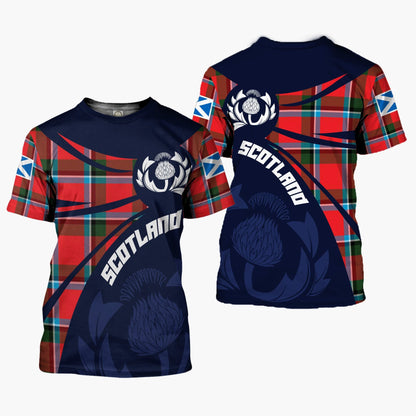 Printivon Thistle Flowers and Scottish Tartan Sinclair Family Custom Tee Shirt