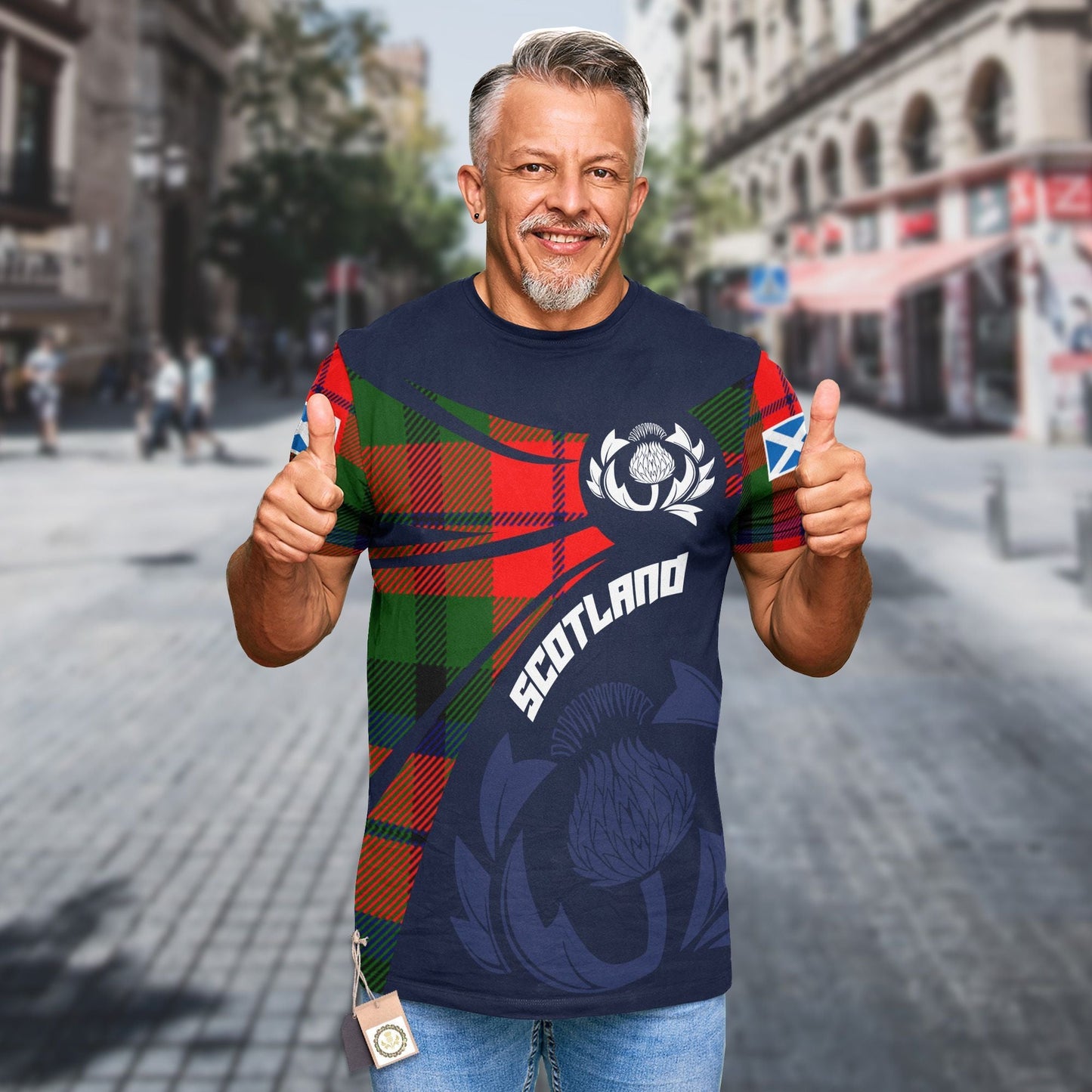 Printivon Thistle Flowers and Scottish Tartan MacNaughten Family Custom Tee Shirt