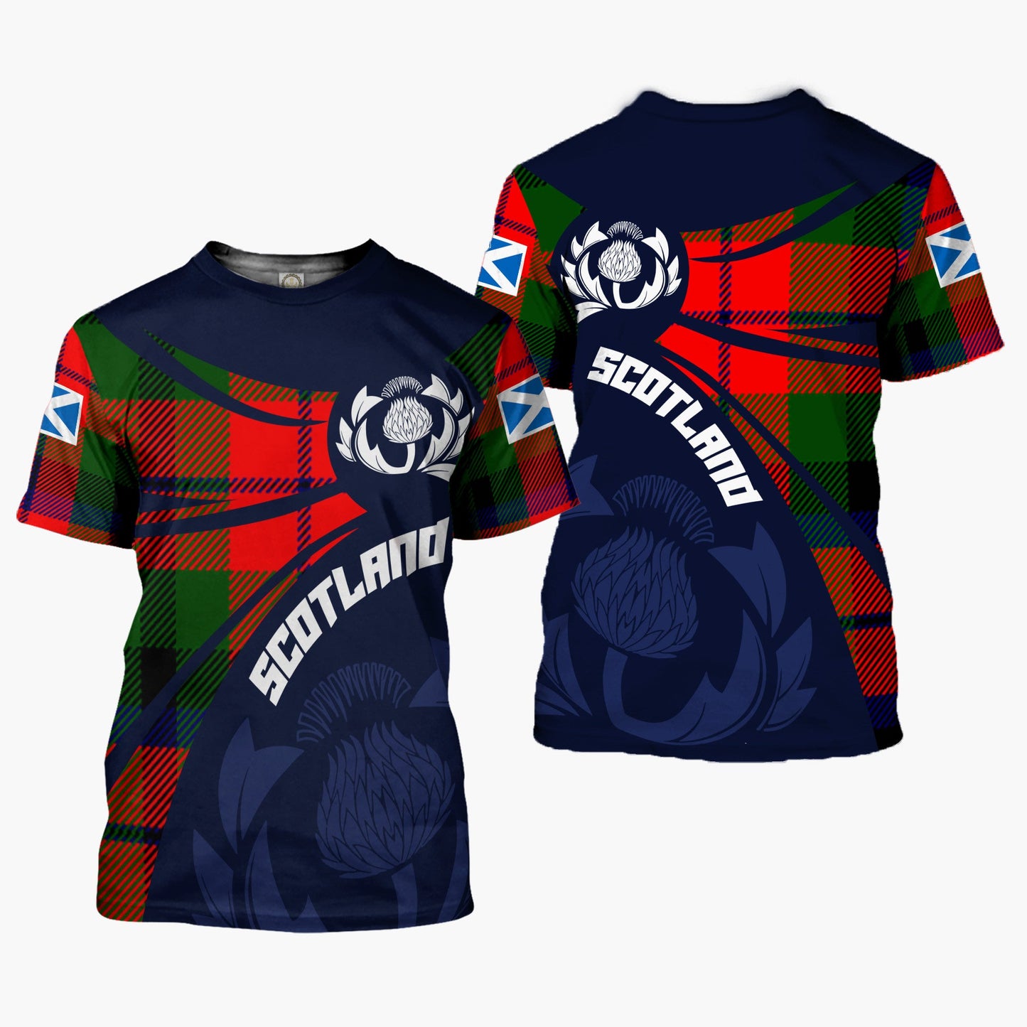 Printivon Thistle Flowers and Scottish Tartan MacNaughten Family Custom Tee Shirt