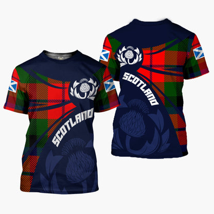 Printivon Thistle Flowers and Scottish Tartan MacNaughten Family Custom Tee Shirt