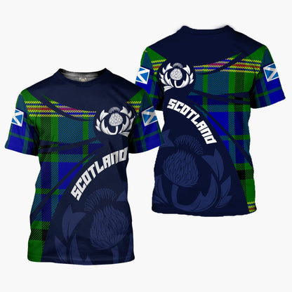 Printivon Thistle Flowers and Scottish Tartan Maitland Family Custom Tee Shirt
