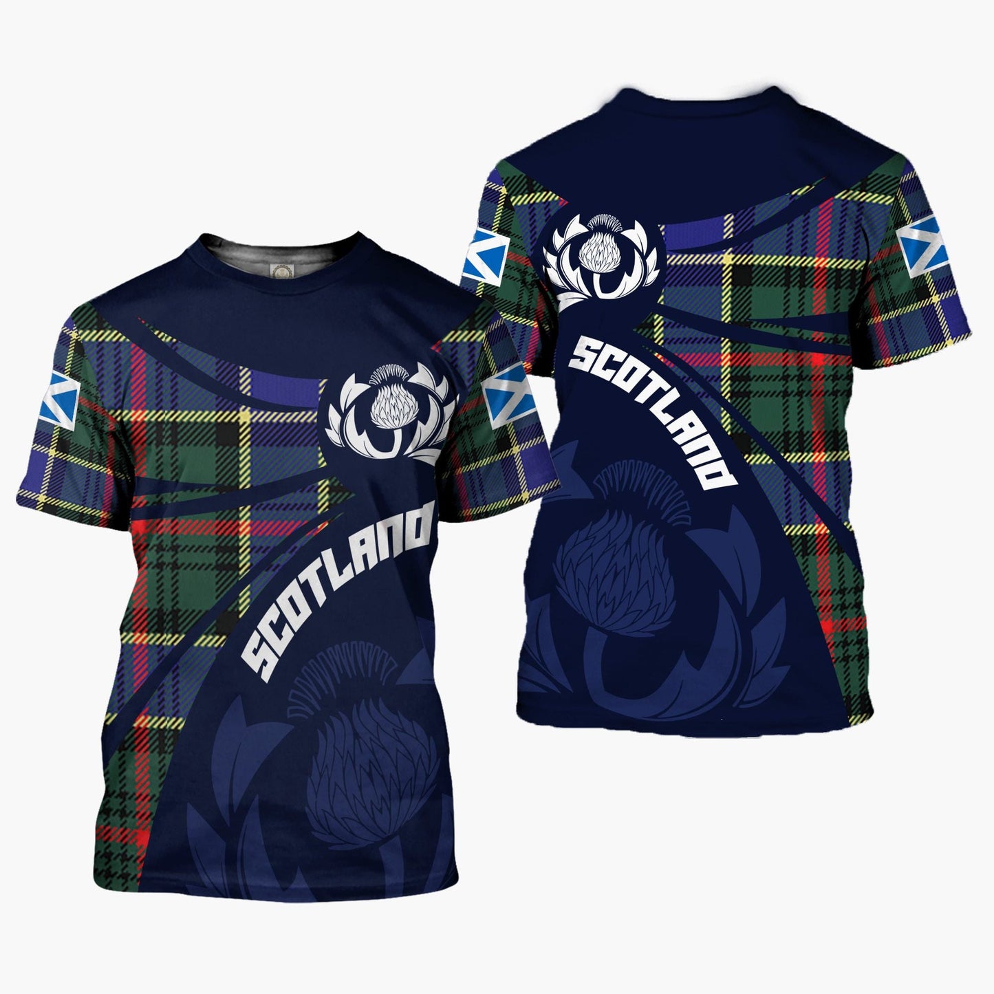 Printivon Thistle Flowers and Scottish Tartan Ogilvie Family Custom Tee Shirt