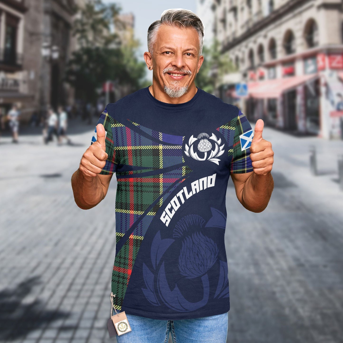 Printivon Thistle Flowers and Scottish Tartan Ogilvie Family Custom Tee Shirt
