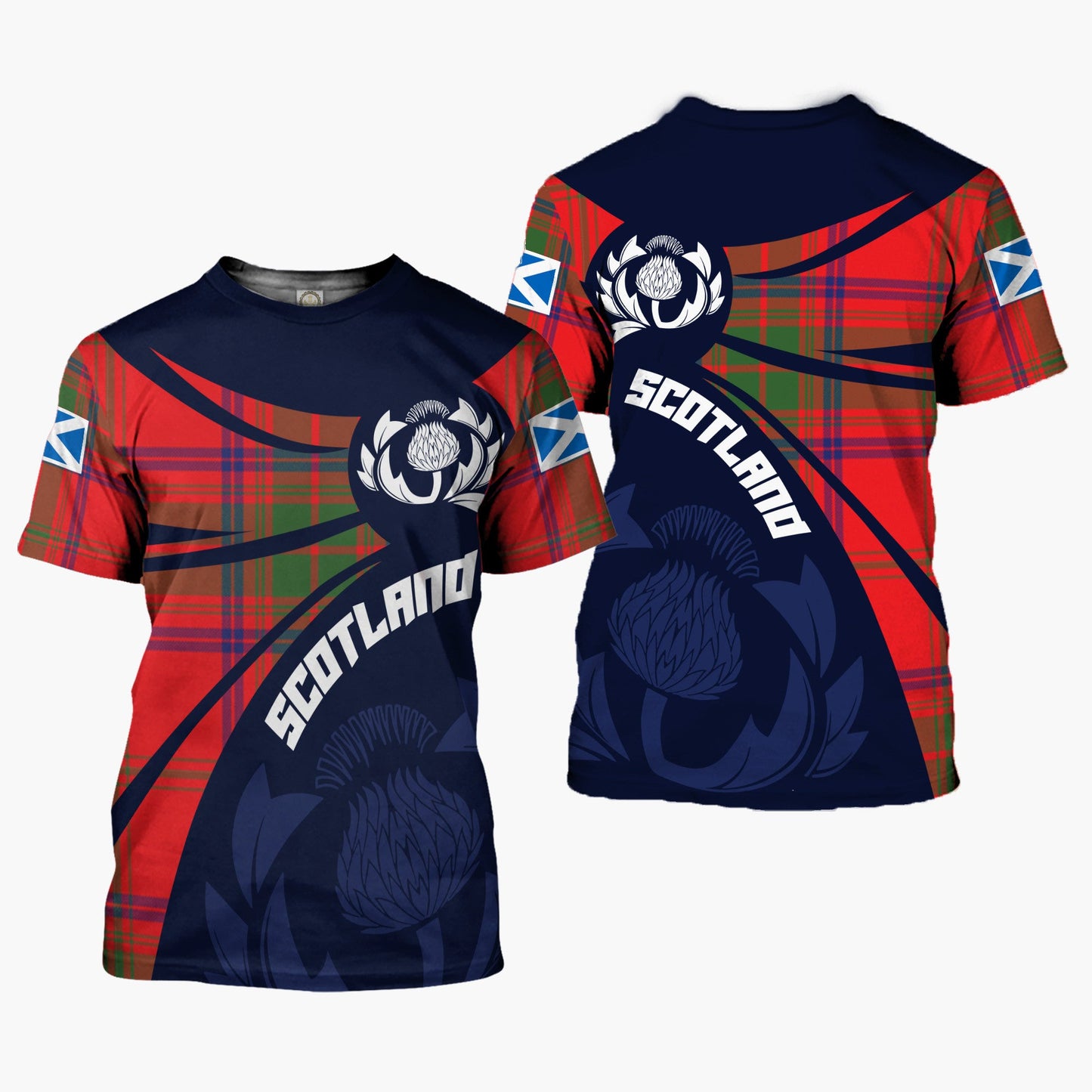 Printivon Thistle Flowers and Scottish Tartan Ross Family Custom Tee Shirt