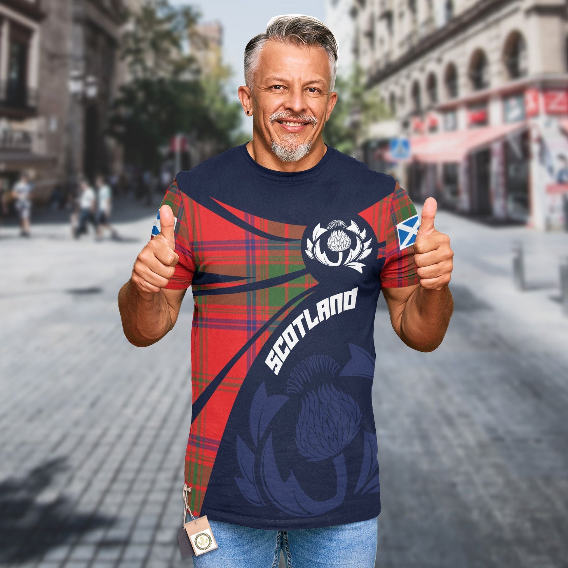 Printivon Thistle Flowers and Scottish Tartan Ross Family Custom Tee Shirt