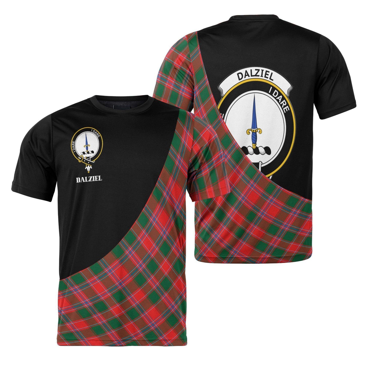 Printivon Dalziel Clan Tartan with Kilt Design Personalized Tee Shirt Scotland Gift For Mom and Dad