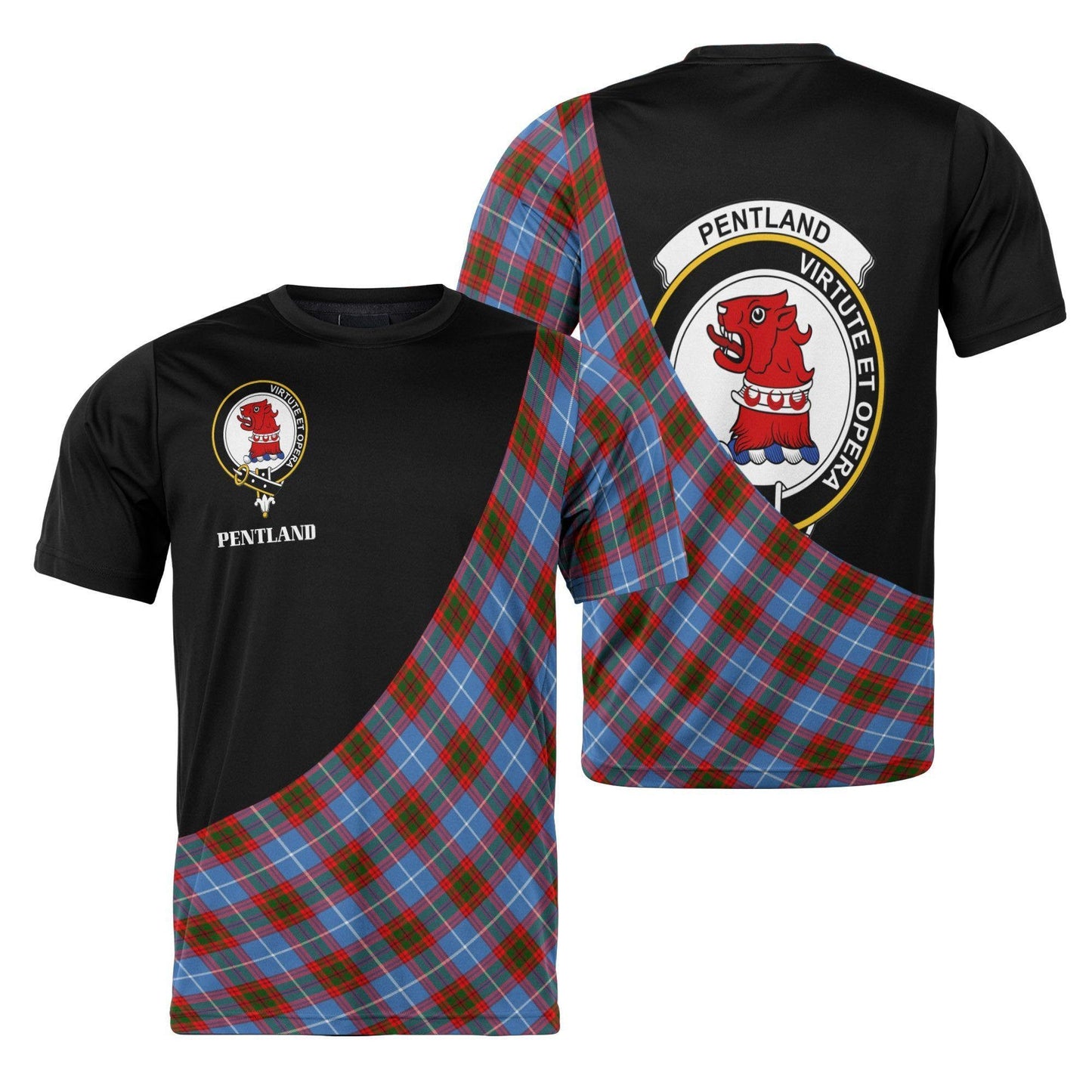 Printivon Pentland Clan Tartan with Kilt Design Personalized Tee Shirt Scotland Gift For Mom and Dad