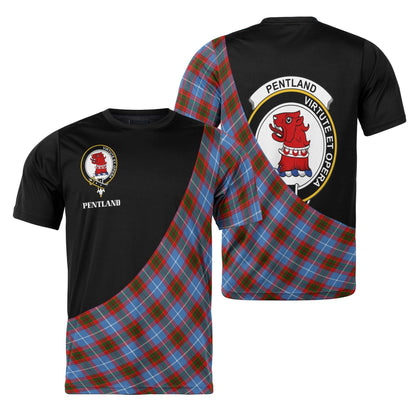 Printivon Pentland Clan Tartan with Kilt Design Personalized Tee Shirt Scotland Gift For Mom and Dad