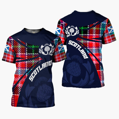 Printivon Thistle Flowers and Scottish Tartan Udny Family Custom Tee Shirt