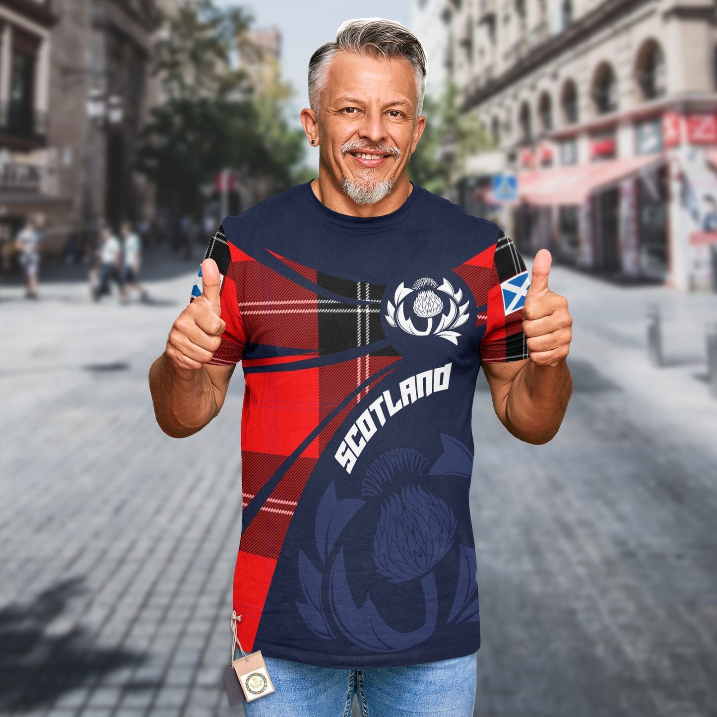 Printivon Thistle Flowers and Scottish Tartan Ramsay Family Custom Tee Shirt