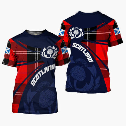Printivon Thistle Flowers and Scottish Tartan Ramsay Family Custom Tee Shirt