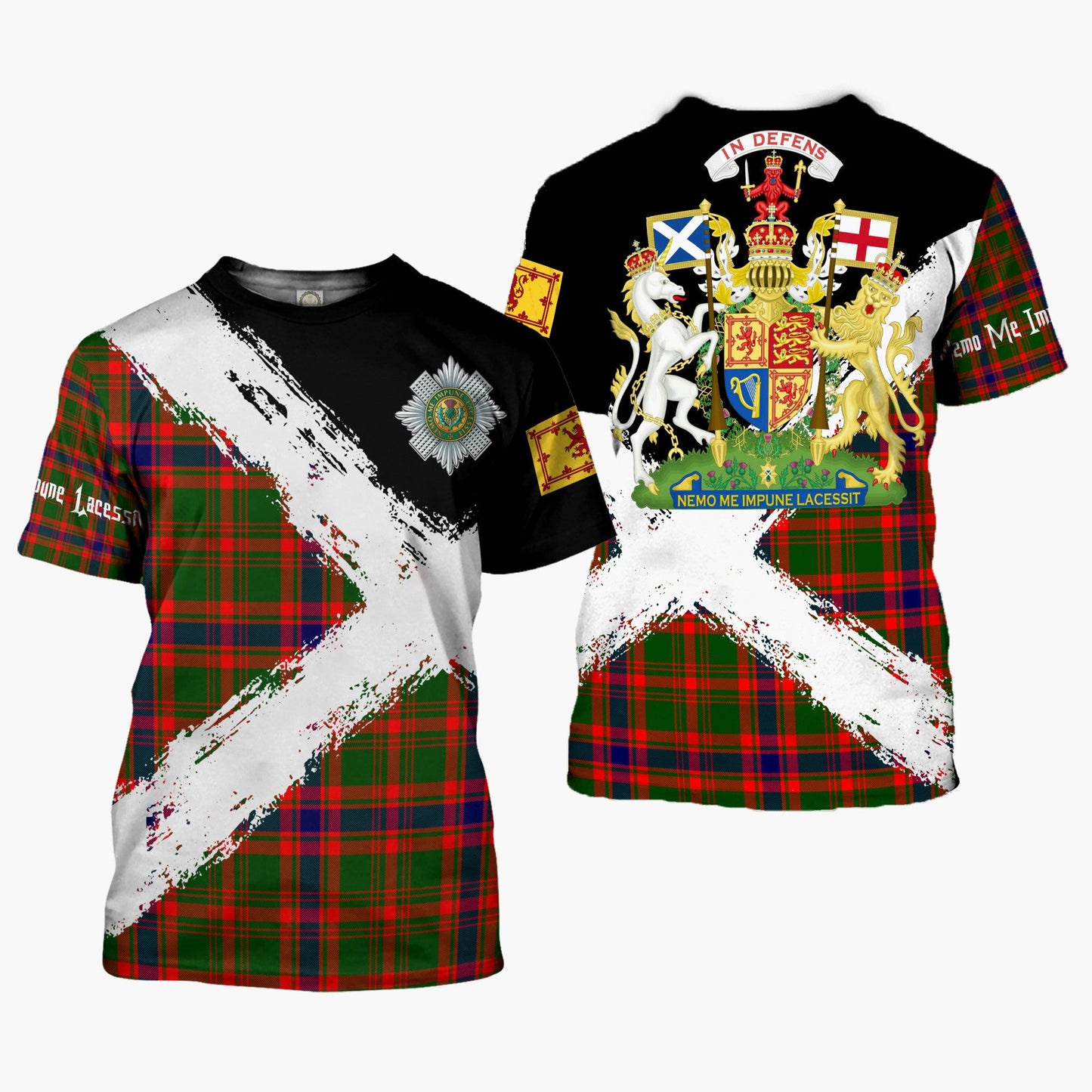 Printivon Kinninmont Clan T Shirt Scotland Coat Of Arms Tartan Pattern