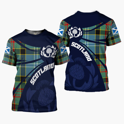 Printivon Thistle Flowers and Scottish Tartan Paisley Family Custom Tee Shirt