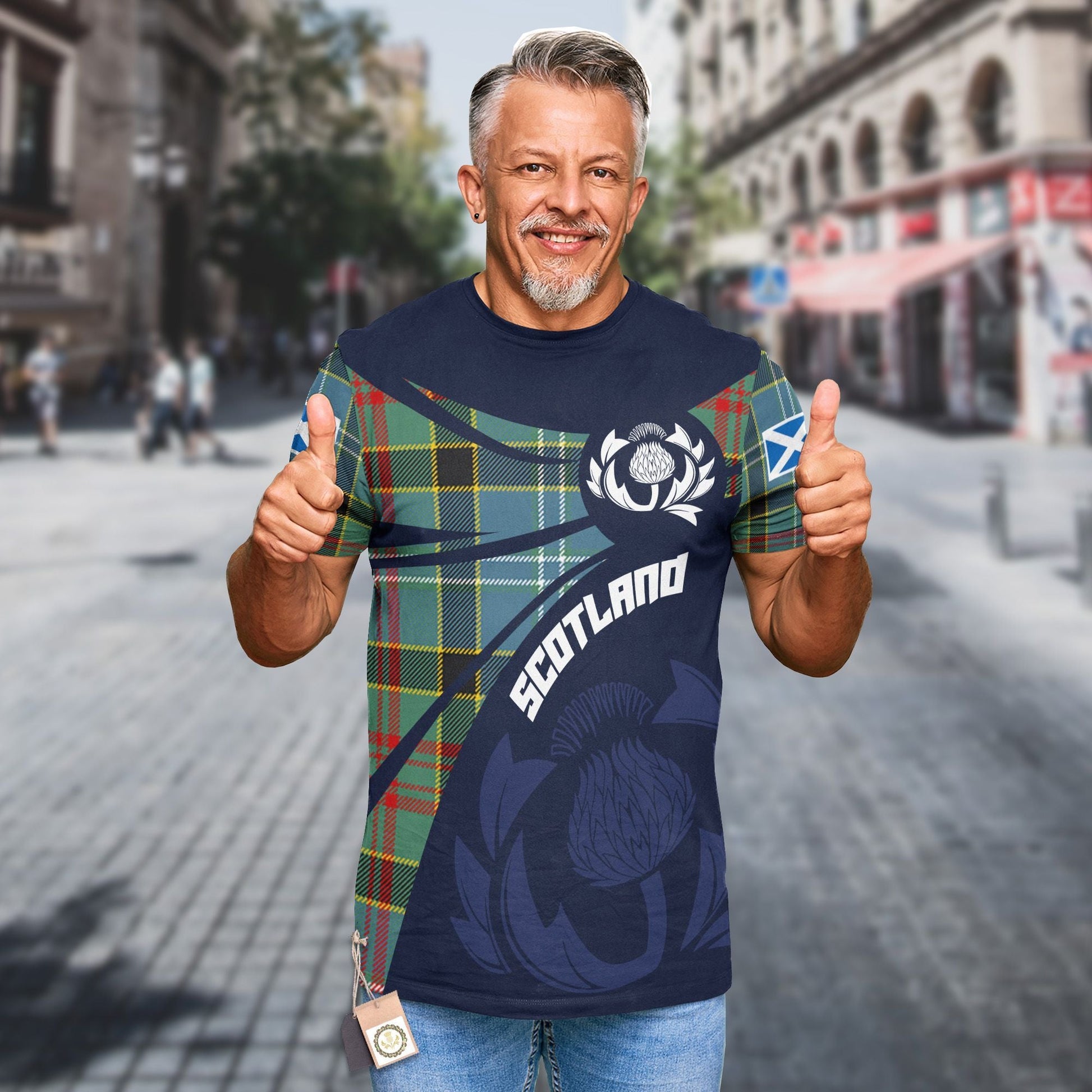 Printivon Thistle Flowers and Scottish Tartan Paisley Family Custom Tee Shirt
