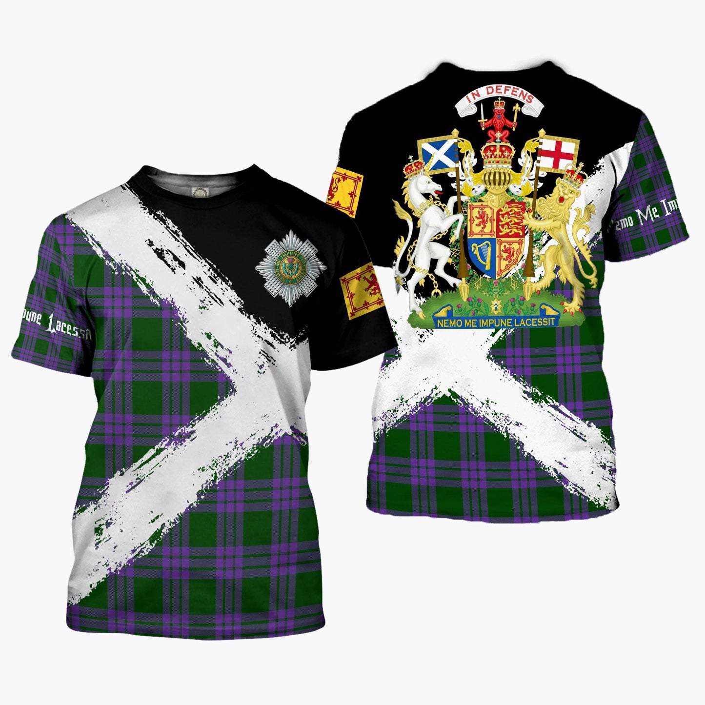 Printivon Elphinstone Clan T Shirt Scotland Coat Of Arms Tartan Pattern
