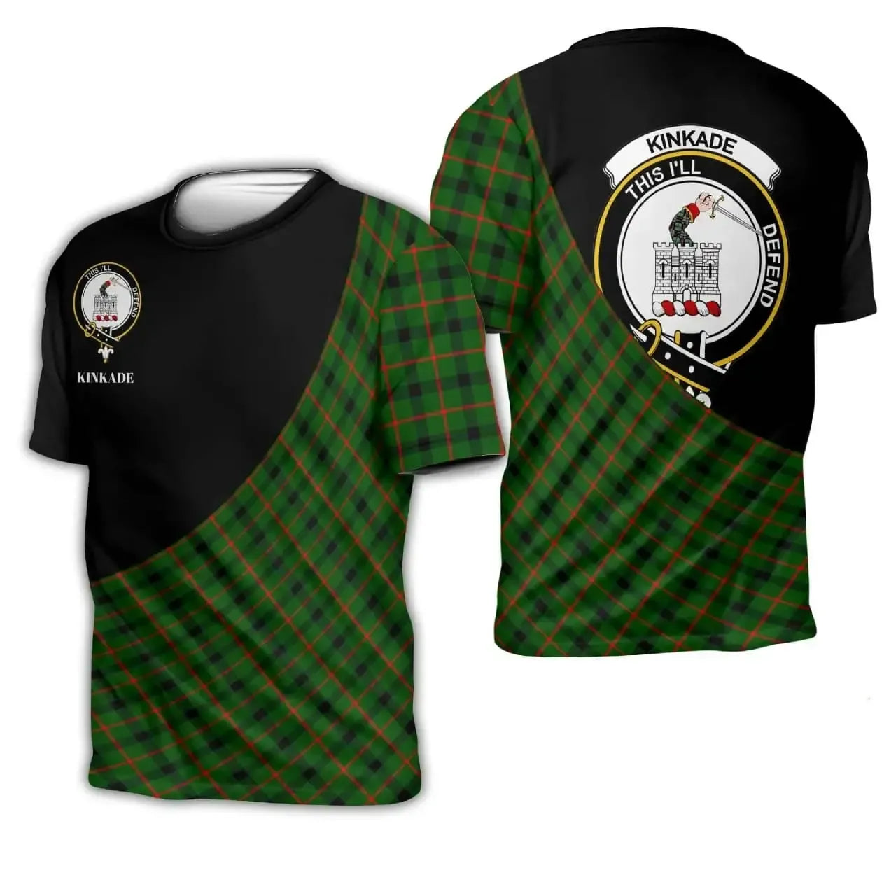 Printivon Kinkade Clan Tartan with Kilt Design Personalized Tee Shirt Scotland Gift For Mom and Dad