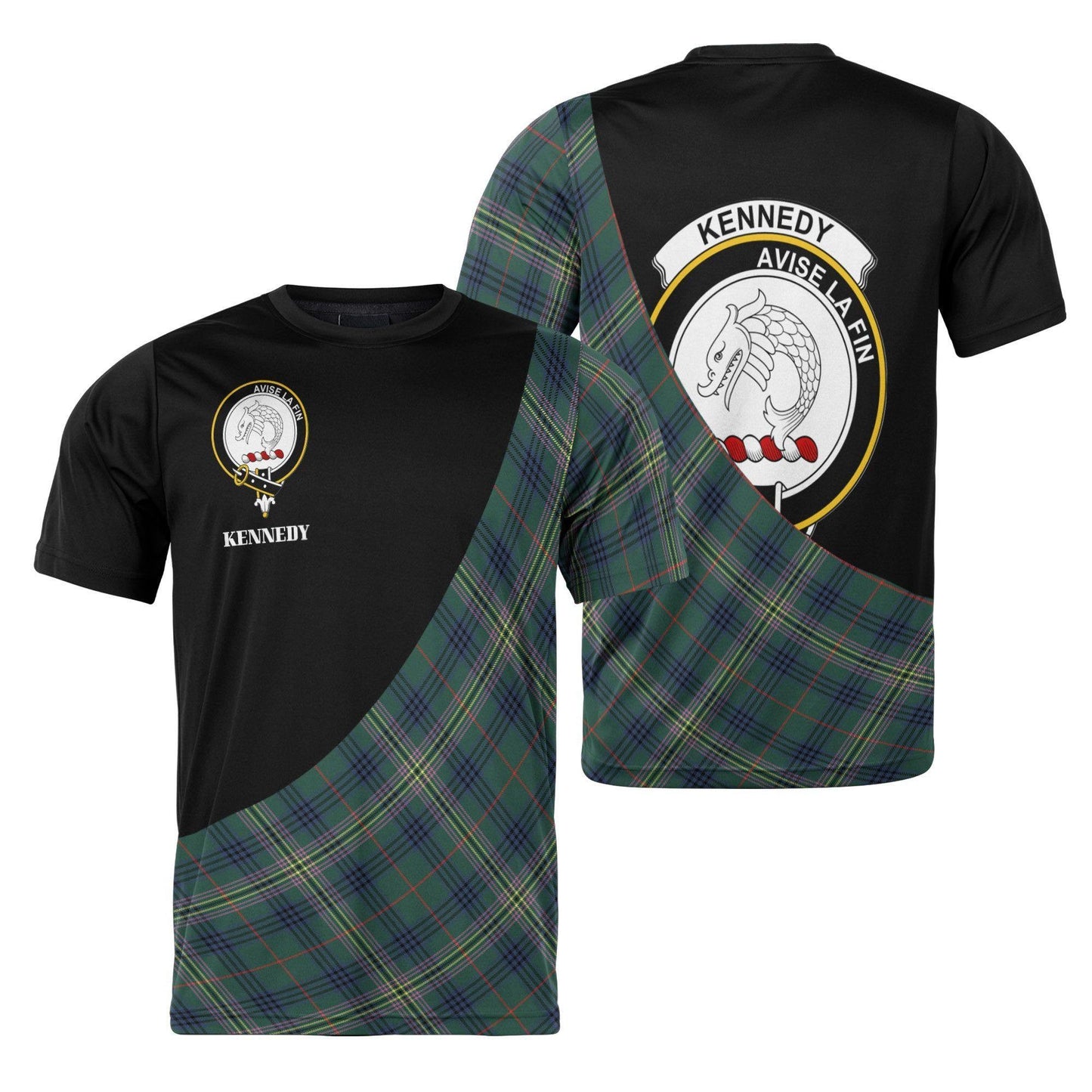 Printivon Kennedy Clan Tartan with Kilt Design Personalized Tee Shirt Scotland Gift For Mom and Dad