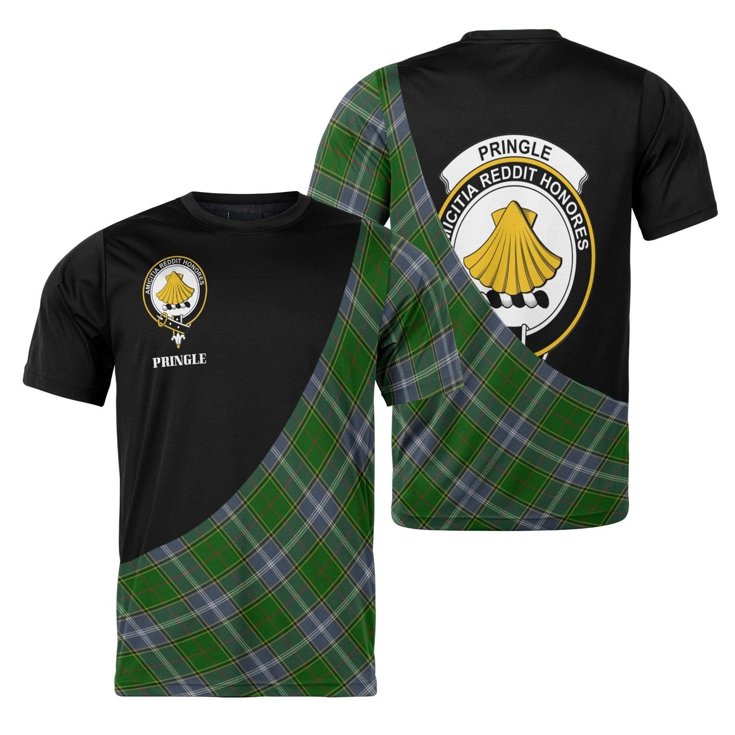 Printivon Pringle Clan Tartan with Kilt Design Personalized Tee Shirt Scotland Gift For Mom and Dad