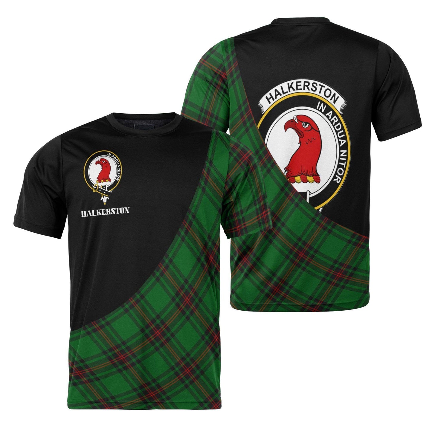 Printivon Halkerston Clan Tartan with Kilt Design Personalized Tee Shirt Scotland Gift For Mom and Dad